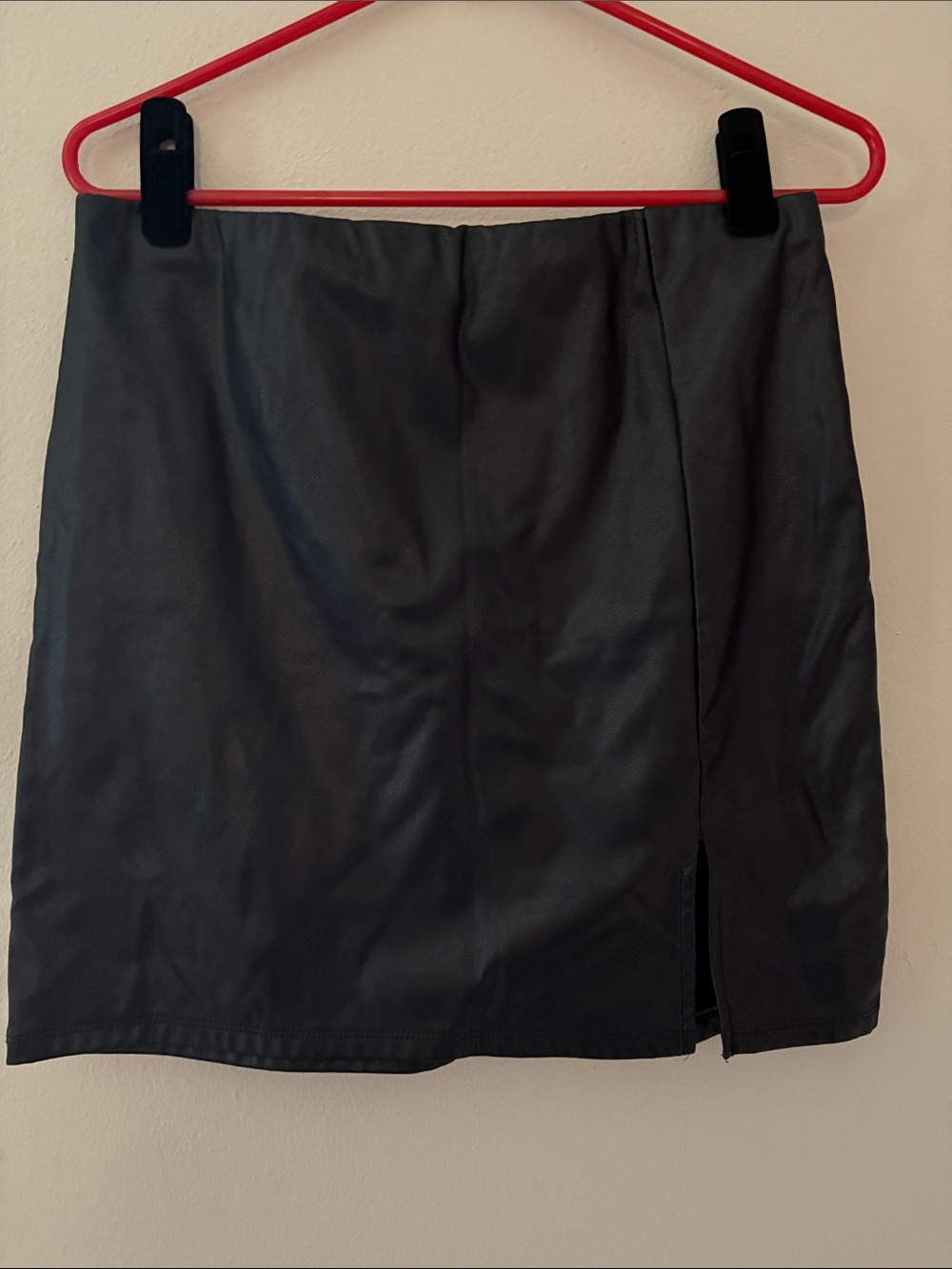 iris Black Faux Leather Mini Skirt with Front Slit